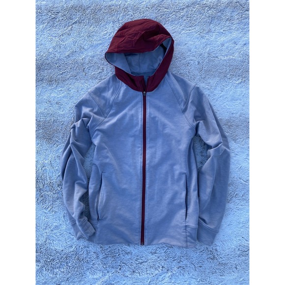 Lululemon City Sweat Full Zip Hoodie Men Size‎ M Gray Maroon French Terry - Picture 1 of 9